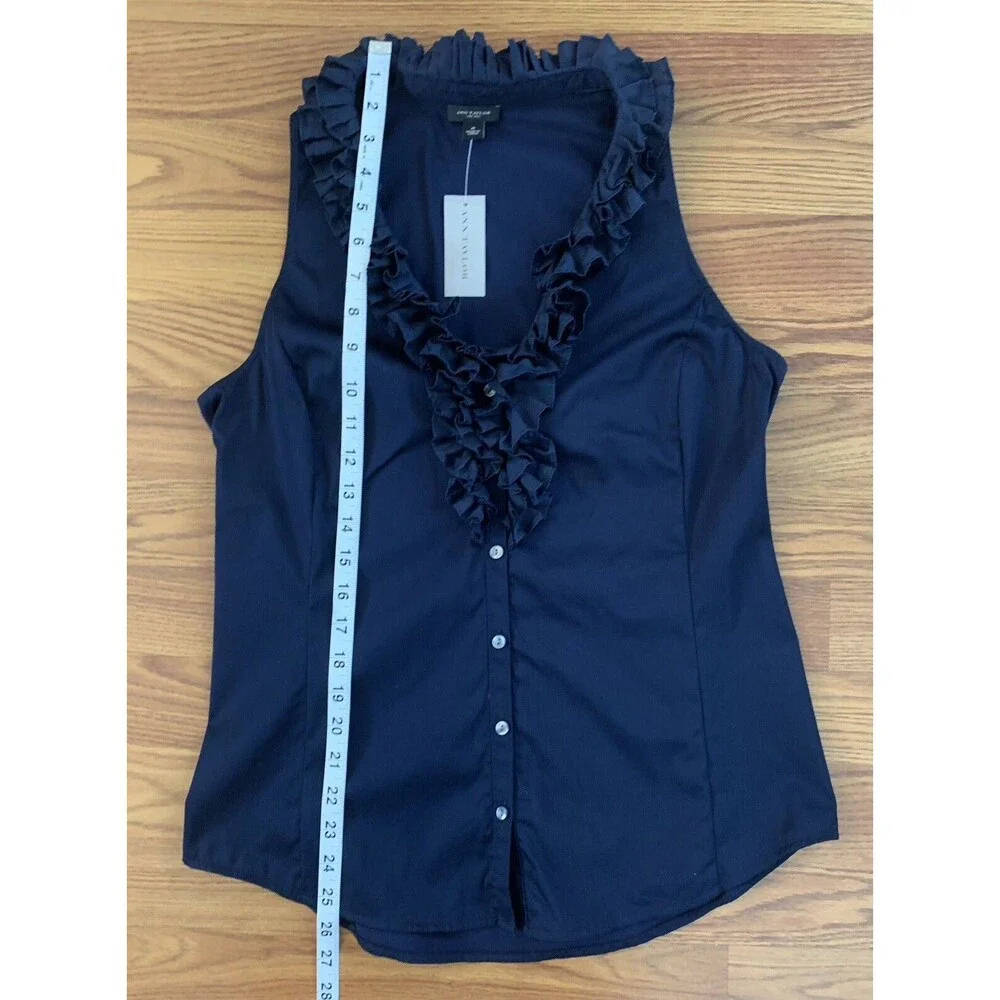Ann Taylor Size 8 Sleeveless Ruffled Button Front Top Blue NWT - Picture 4 of 7